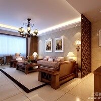 116平简欧风格客厅设计全景图