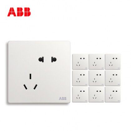 瑞士ABB 开关插座面板 轩致无框雅典白色系列五孔插座套装10只装