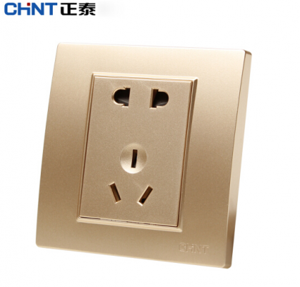 正泰（CHNT） 正泰 钢架墙壁开关插座 NEW7L香槟金色 墙面插座 五孔插座 正五孔插座
