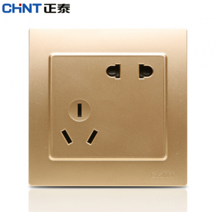 正泰（CHNT） 正泰 钢架墙壁开关插座 NEW7L香槟金色 墙面插座 五孔插座 斜五孔插座