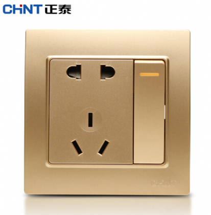 正泰（CHNT） 正泰 钢架墙壁开关插座 NEW7L香槟金色 墙面插座 五孔插座 一开双控五孔