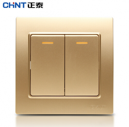 正泰（CHNT） 正泰 钢架墙壁开关插座 NEW7L香槟金色 墙面插座 五孔插座 二开多控