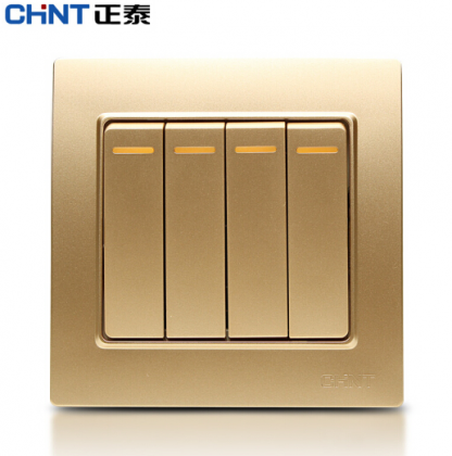 正泰（CHNT） 正泰 钢架墙壁开关插座 NEW7L香槟金色 墙面插座 五孔插座 四开双控