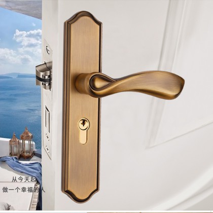 金色房门锁 卧室室内通用型门锁 古铜色简约现代风格门锁 高大尚 金色
