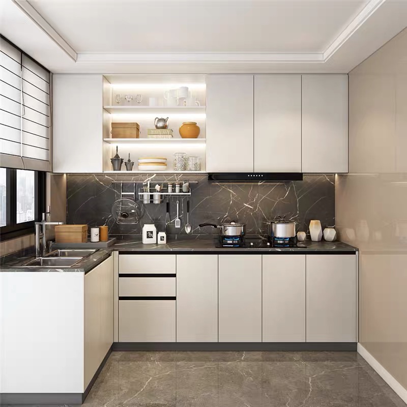皮阿诺整体橱柜 定制厨房柜 橱柜装修石英石台面定做开放式厨房-现代简约