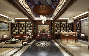 华贸东滩别墅装修新中式设计-设计效果图