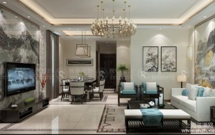 嘉定首旭嘉苑联排别墅新中式风格设计-效果图