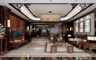 曹安景林苑275平别墅装修中式风格设计-效果图