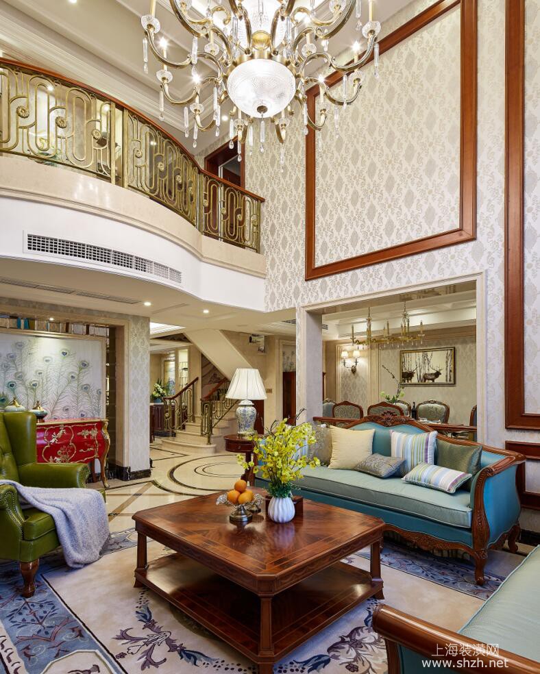 挑空独栋别墅美式风格完工实景-上海腾龙设计装潢工程有限公司-上海装