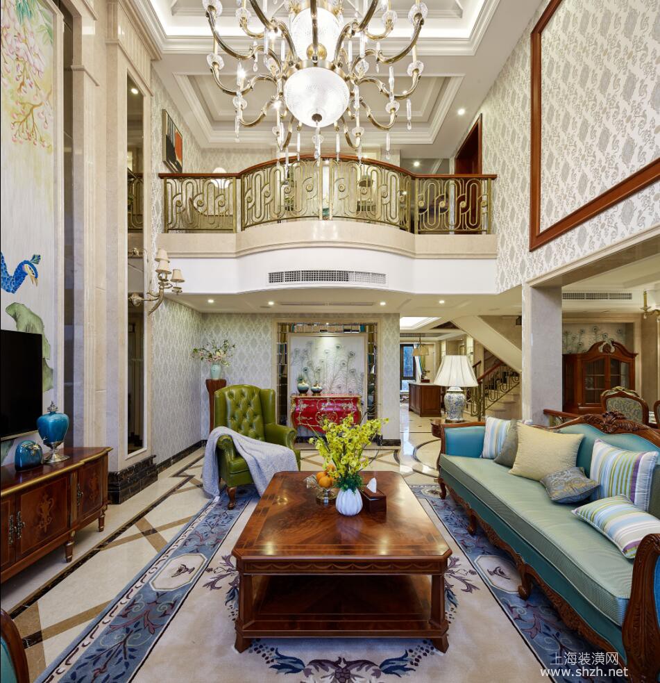 挑空独栋别墅美式风格完工实景-上海腾龙设计装潢工程有限公司-上海装