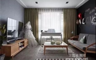 100㎡简约二房，黑板沙发墙，装得真漂亮！-效果图