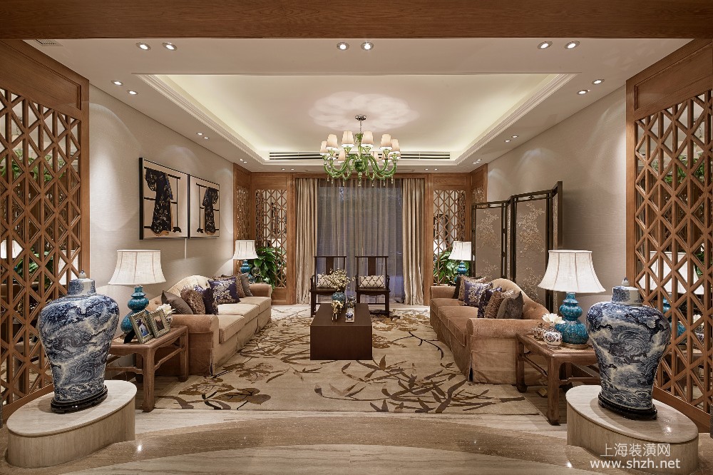 香山丽舍大平层中式风格设计案例展示设计效果图